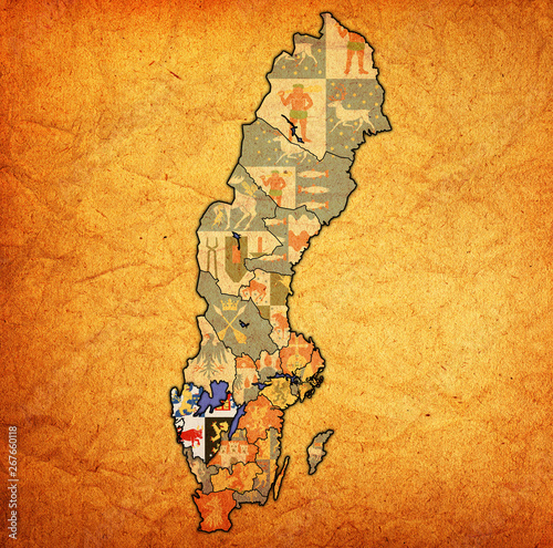 Billede på lærred Vastra Gotaland on map of swedish counties