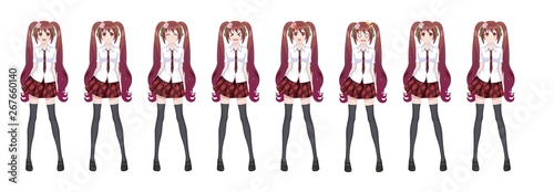 Anime manga schoolgirl plaid red skirt tie pattern