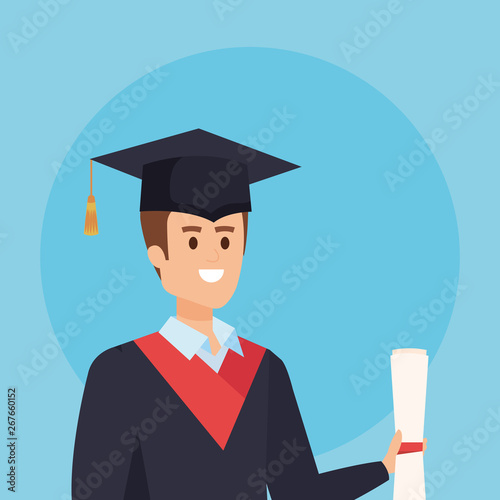 man university graduation with rope and academic diploma