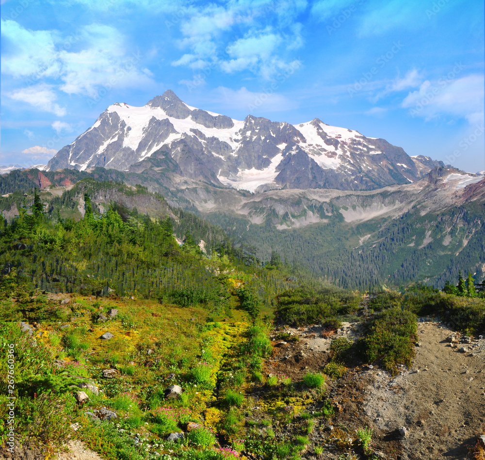 North Cascades national park, Washington state. View of Mt Shuksan which is immediately to the east of Mt Baker
