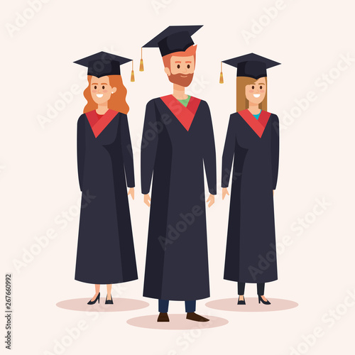 women and men univesity graduation with rope and cap