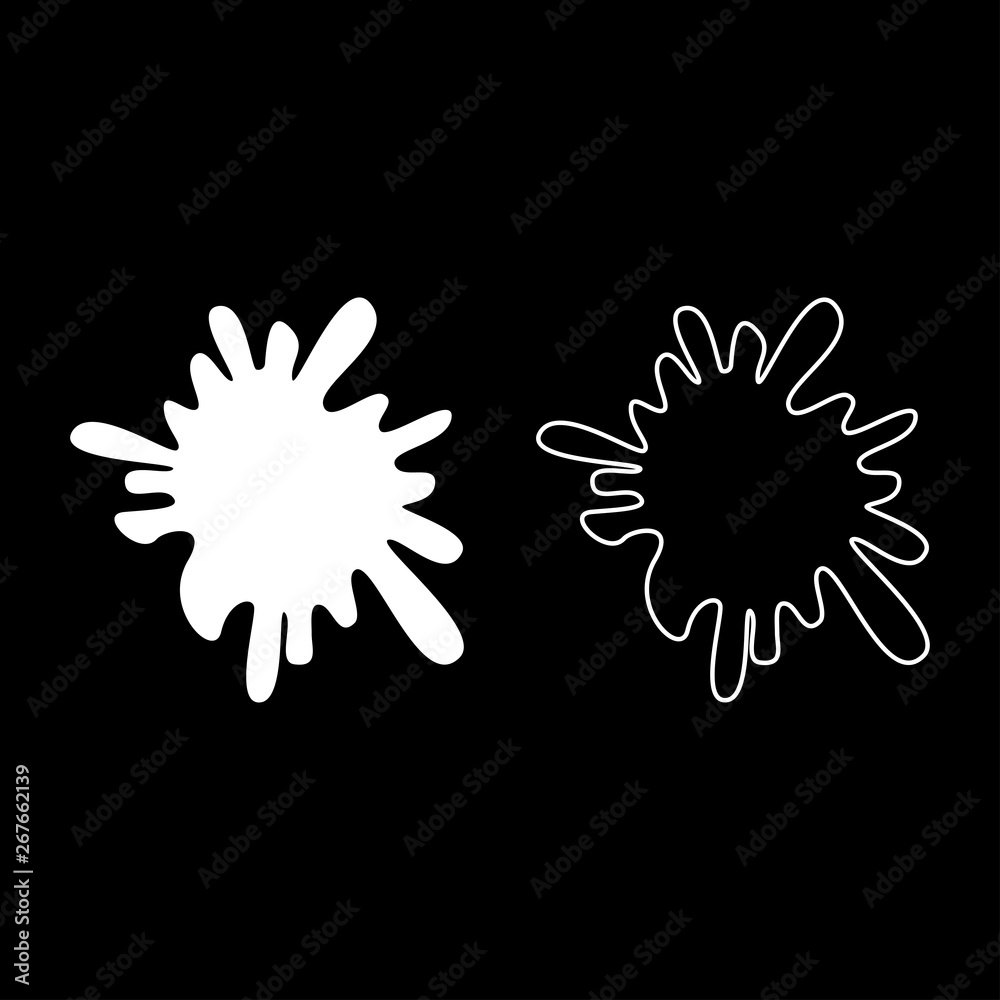 Blot Ink spot Paint splash icon outline set white color vector illustration flat style image Blot Ink spot Paint splash icon outline set white color vector illustration flat style image