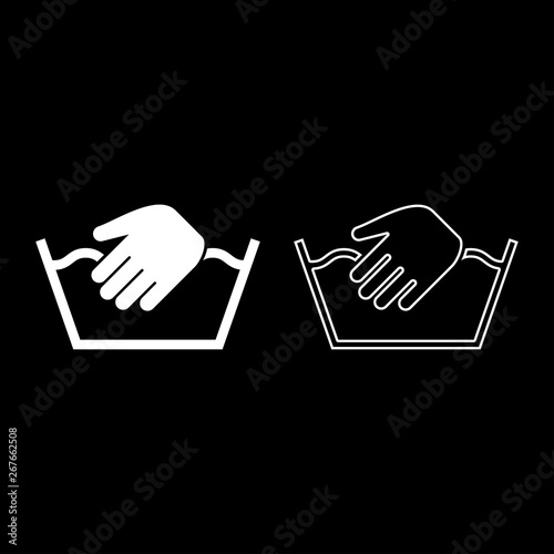 Only manual wash Clothes care symbols Washing concept Laundry sign icon outline set white color vector illustration flat style image
