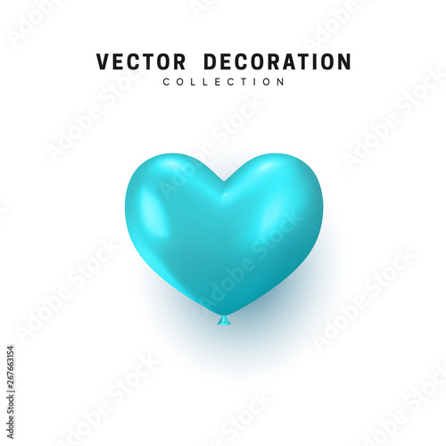 Blue heart realistic balloon isolated on white background
