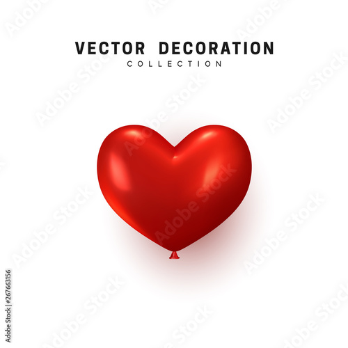 Red heart realistic balloon isolated on white background