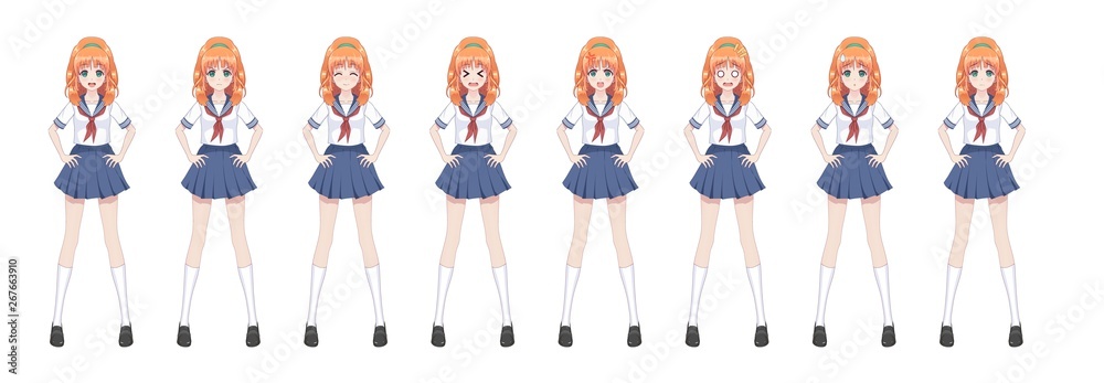 Anime manga schoolgirl in sailor suit, blue skirt Anime manga schoolgirl in sailor suit, blue skirt