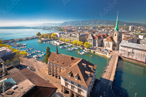 Foto Zurich and Limmat river waterfront aerial view