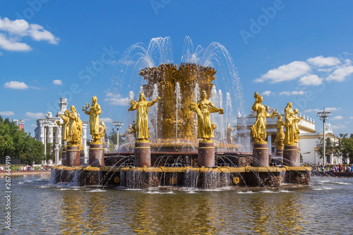 Moscow, Russia - August 18, 2018. VDNH, Fountain Friendship of Peoples