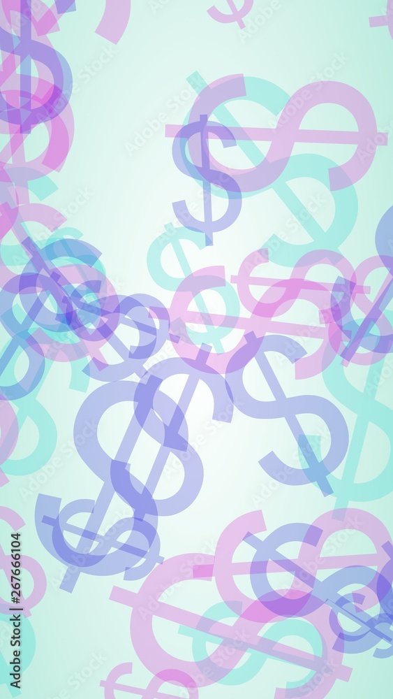 Multicolored translucent dollar signs on white background. 3D illustration Multicolored translucent dollar signs on white background. 3D illustration