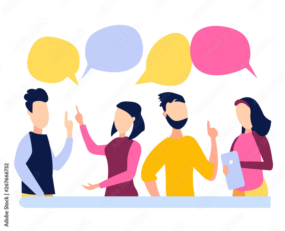 The concept of collaboration. Businessmen and managers discuss Finance and marketing, social networks, news, chat. Vector illustration, flat style for websites, Internet The concept of collaboration. Businessmen and managers discuss Finance and marketing, social networks, news, chat. Vector illustration, flat style for websites, Internet