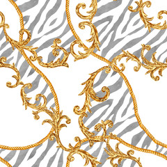 Canvas schilderij Glamour stijl patronen Glamoureuze gouden ketting barokpatroon  © Olga