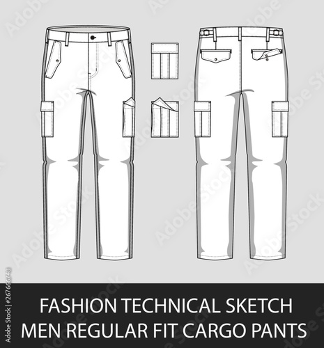 Fashion technical sketch men regular fit cargo pants