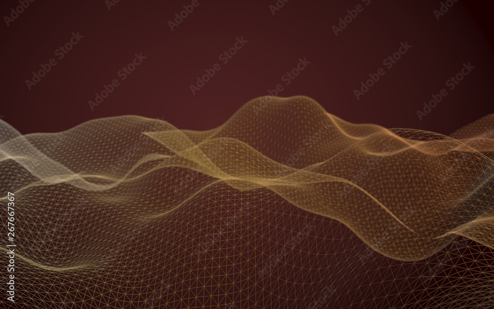 Abstract landscape on a brown background. Cyberspace grid. hi tech network. 3D illustration Abstract landscape on a brown background. Cyberspace grid. hi tech network. 3D illustration