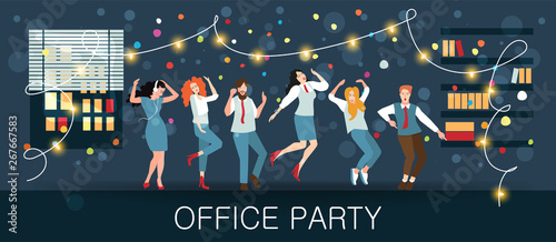 Office party, new year's carnival, festival, holiday. Managers celebrate Christmas and New year. For posters, banners and other winter events. Vector illustration