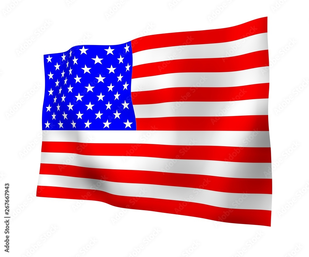 Waving flag of the United States of America. Stars and Stripes. State symbol of the USA. 3D illustration Waving flag of the United States of America. Stars and Stripes. State symbol of the USA. 3D illustration