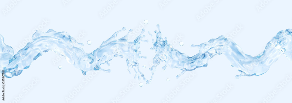 Fresh pure water or sparkling water swirl splashes. Clean water liquid wave in spiral form isolated. Healthy detox soda drink fluid splash, hydration or saving water ecology concept. 3D - obrazy, fototapety, plakaty 