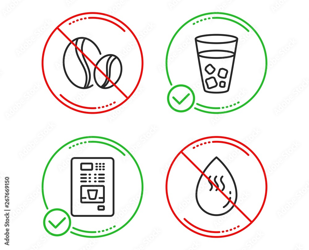 Do or Stop. Coffee beans, Ice tea and Coffee vending icons simple set. Hot water sign. Whole bean, Soda beverage, Aqua drop. Food and drink set. Line coffee beans do icon. Prohibited ban stop. Vector Do or Stop. Coffee beans, Ice tea and Coffee vending icons simple set. Hot water sign. Whole bean, Soda beverage, Aqua drop. Food and drink set. Line coffee beans do icon. Prohibited ban stop. Vector
