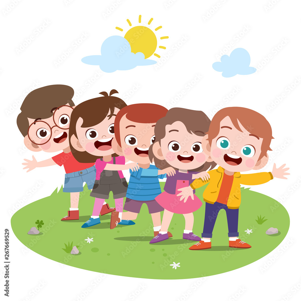 happy kids playing together vector illustration isolated