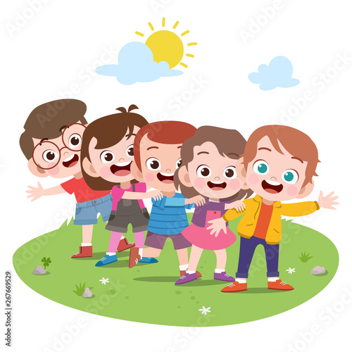 happy kids playing together vector illustration isolated