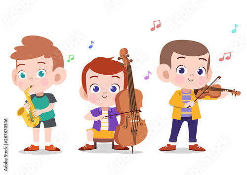 happy kids playing music vector illustration isolated