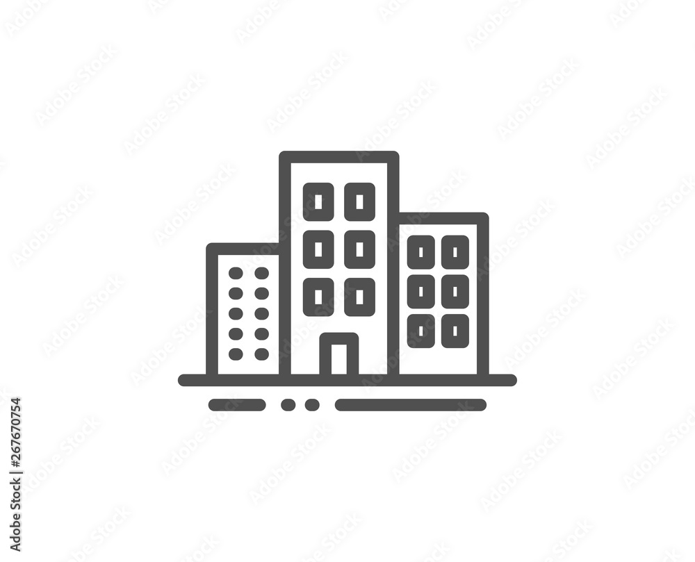 Buildings line icon. City apartments sign. Architecture building symbol. Quality design element. Linear style buildings icon. Editable stroke. Vector
