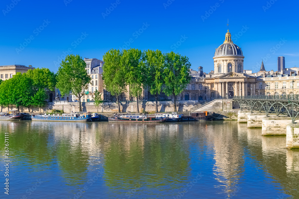 Paris, the Pont des Arts on the Seine, and the Institut de France, beautiful monument