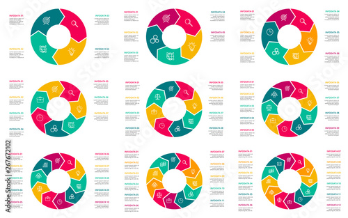 Vector geometric infographic set. Template for cycle diagram, graph or presentation. Business concept with 4, 5, 6, 7, 8, 9, 10, 11, 12 options, parts, steps or processes. photo