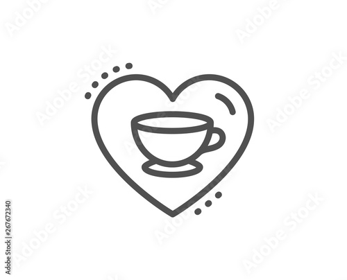 Love coffee line icon. Hot cappuccino cup sign. Heart with mug symbol. Quality design element. Linear style love coffee icon. Editable stroke. Vector