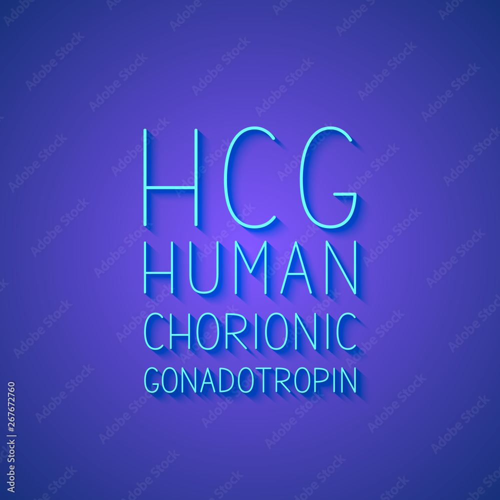 HCG neon typography poster. Human Chorionic Gonadotropin 3d lettering. Vector illustration. Easy to edit template for banner, flyer, brochure, etc. HCG neon typography poster. Human Chorionic Gonadotropin 3d lettering. Vector illustration. Easy to edit template for banner, flyer, brochure, etc.