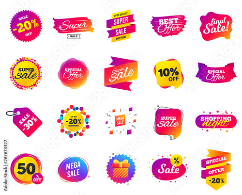 Sale banner. Special offer template tags. Cyber monday sale discount. Black friday shopping icons. Best ultimate offer badge. Super shopping discount icons. Mega banners set vector