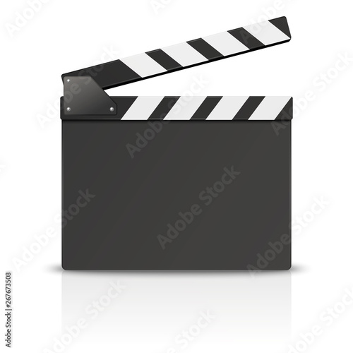 Vector 3d Realistic Blank Opened Movie Film Clap Board Icon Closeup Isolated on White Background. Design Template of Clapperboard, Slapstick, Filmmaking Device. Front View