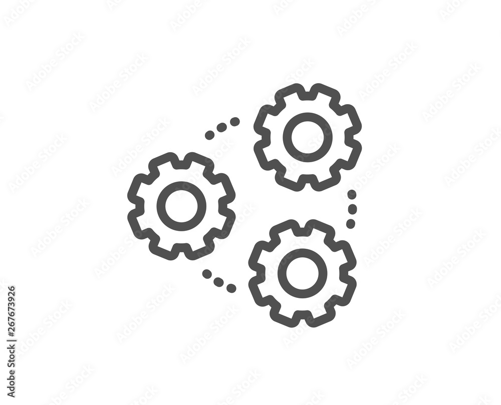 Gears line icon. Teamwork cogwheel sign. Working process symbol. Quality design element. Linear style gears icon. Editable stroke. Vector