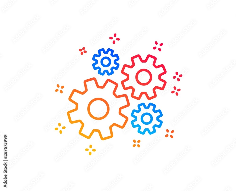 Cogwheel line icon. Engineering tool sign. Cog gear symbol. Gradient design elements. Linear cogwheel icon. Random shapes. Vector Cogwheel line icon. Engineering tool sign. Cog gear symbol. Gradient design elements. Linear cogwheel icon. Random shapes. Vector