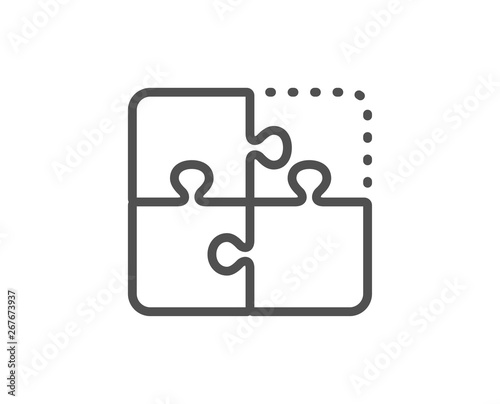 Puzzle line icon. Engineering strategy sign. Quality design element. Linear style puzzle icon. Editable stroke. Vector