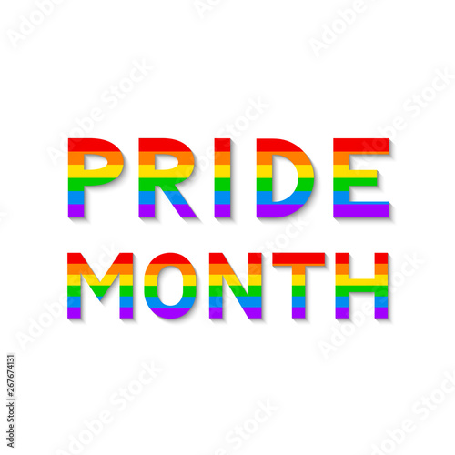 Pride Month colorful lettering. Letters in colors of rainbow LGBT community flag on black background. LGBTQ rights concept. Symbol of homosexuality. Against homophobia concept vector illustration.