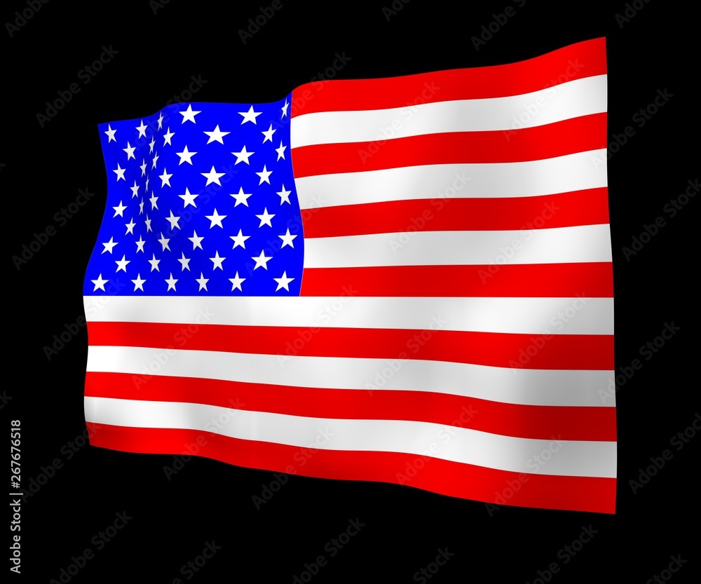 Waving flag of the United States of America on a dark background. Stars and Stripes. State symbol of the USA. 3D illustration Waving flag of the United States of America on a dark background. Stars and Stripes. State symbol of the USA. 3D illustration
