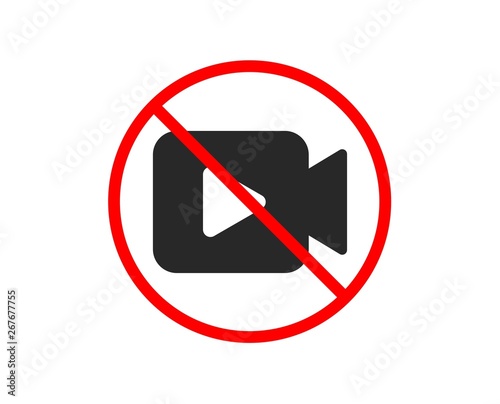 No or Stop. Video Camera icon. Movie or Cinema sign. Multimedia symbol. Prohibited ban stop symbol. No video camera icon. Vector