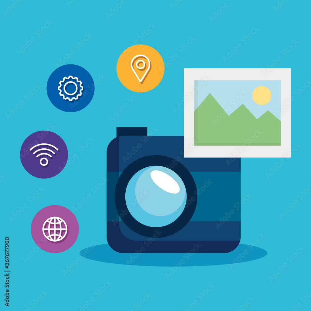 digital camera technology with wifi and location sign digital camera technology with wifi and location sign