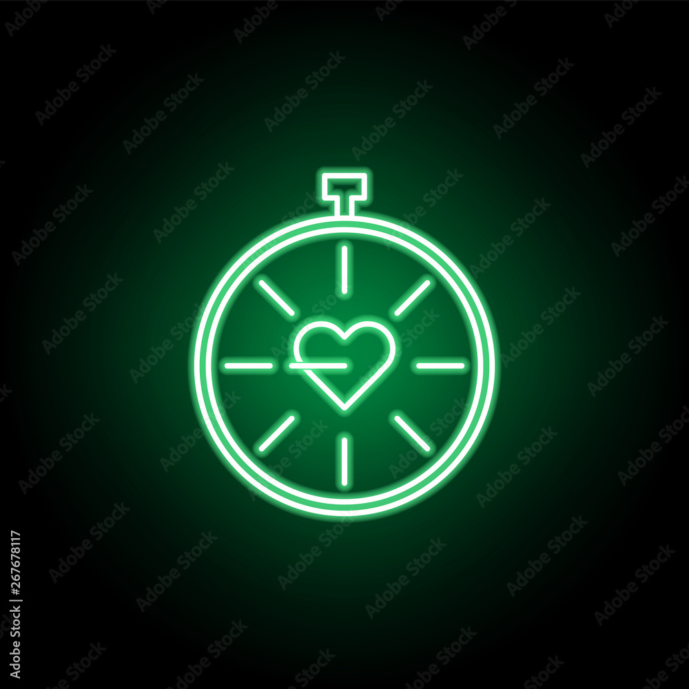 Medical stopwatch with heart icon in neon style. Element of medicine illustration. Signs and symbols icon can be used for web, logo, mobile app, UI, UX Medical stopwatch with heart icon in neon style. Element of medicine illustration. Signs and symbols icon can be used for web, logo, mobile app, UI, UX