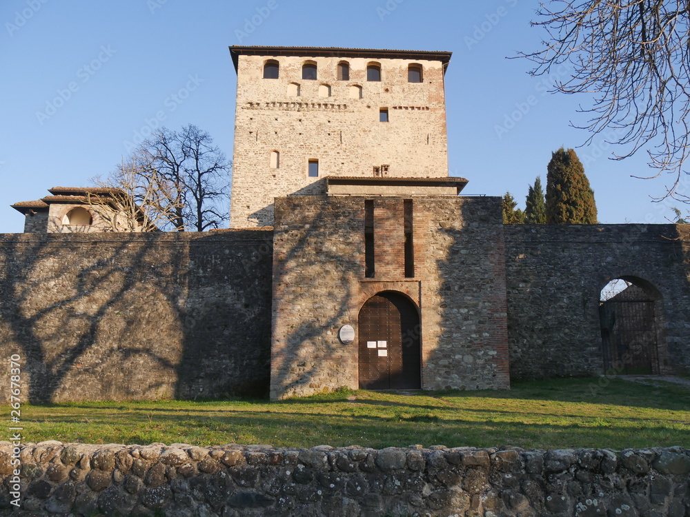 Malaspina Castle in Bobbio. It was built by Malaspina family as a fortress with a massive tower and it was later converted into a residence by Dal Verme family. It dominates the panorama of the Trebbi Malaspina Castle in Bobbio. It was built by Malaspina family as a fortress with a massive tower and it was later converted into a residence by Dal Verme family. It dominates the panorama of the Trebbi