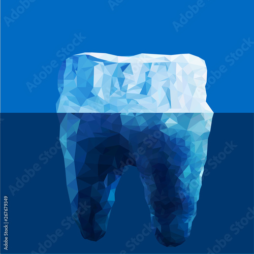 Ice tooth. Polygonal turquoise vector tooth. Dental background in origami style. - Vector. Vector illustration - tooth made in iceberg form in deep ocean. Concept for dentist clinic.