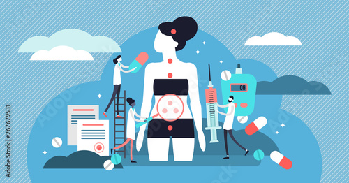 Endocrinology vector illustration. Tiny hormones diseases persons concept.
