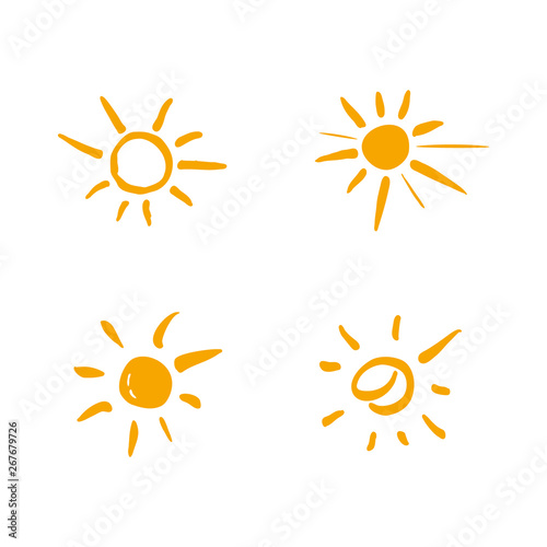 Four painted suns. Vector solar symbols set.