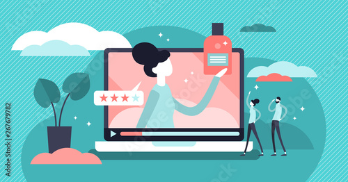 Product review vector illustration. Flat tiny feedback rate person concept.