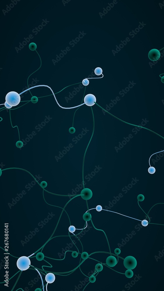 Neural network. Social network. Futuristic dna, deoxyribonucleic acid. Abstract molecule, cell illustration, mycelium. Dark background. 3D illustration Neural network. Social network. Futuristic dna, deoxyribonucleic acid. Abstract molecule, cell illustration, mycelium. Dark background. 3D illustration