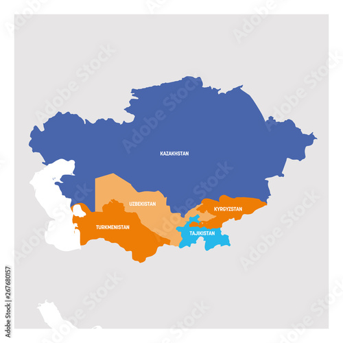 Central Asia Region. Map of countries in central part of Asia. Vector illustration