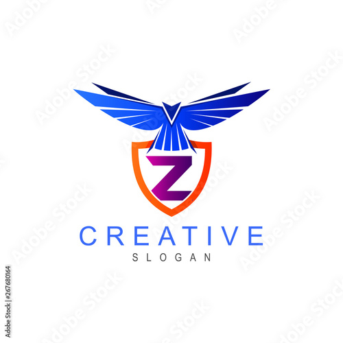Flying bird logo with shield, shield and eagle, security logo, shield and letter z Free Download Flying bird logo with shield, shield and eagle, security logo, shield and letter z - GFXLoad