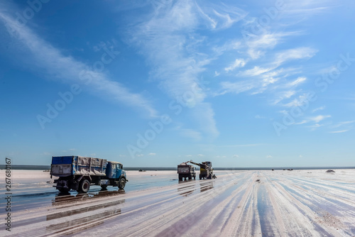 Salt industry,mineral extraction of the salt lagoon, La Pampa, Patagonia Argentina