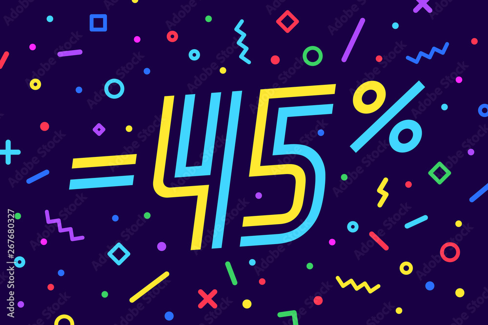 Sale -45 percent. Banner for discount, sale. Design of poster Sale -45 percent. Banner for discount, sale. Design of poster