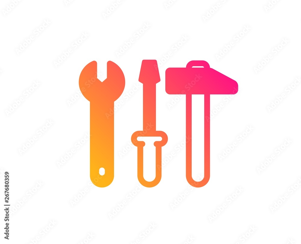 Spanner, hammer and screwdriver icon. Repair service sign. Fix instruments symbol. Classic flat style. Gradient spanner tool icon. Vector Spanner, hammer and screwdriver icon. Repair service sign. Fix instruments symbol. Classic flat style. Gradient spanner tool icon. Vector